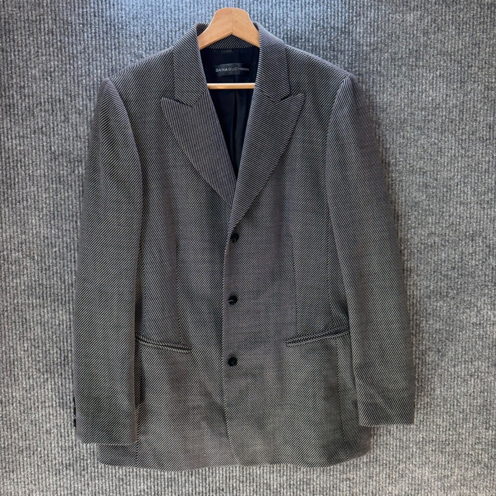 Dana Buchman Wool Blend Blazer Career Jacket Gray Pinstripe Business Coat M‎